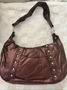 Women's Metallic Brown Shoulder Bag with Stud Accents